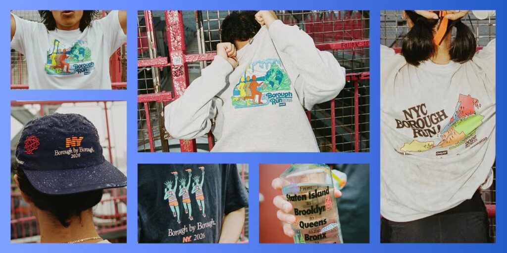 Cette collection de produits dérivés du marathon de New York célèbre la course à pied dans les 5 arrondissements